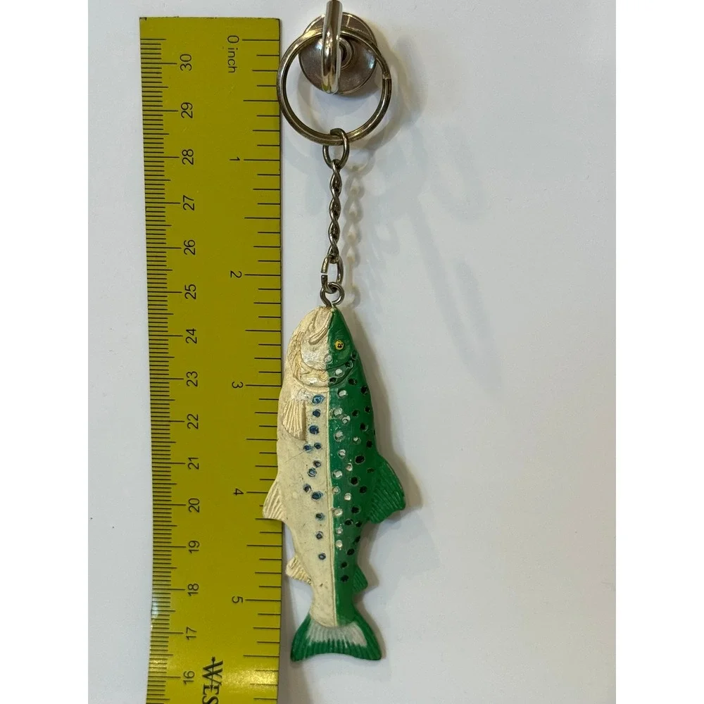 Vintage Trout Fish Keychain Green White Split Color Fishing Lure Style Charm